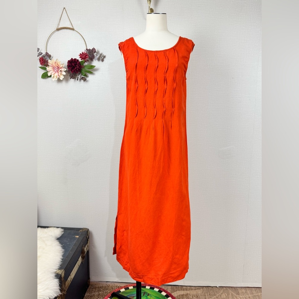 SAINT TROPEZ WEST Women’s Twisted Pleats Linen Blend Orange Maxi Dress size 6